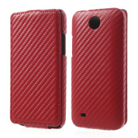 Кожен калъф Flip Carbon Fiber за HTC Desire 300 червен